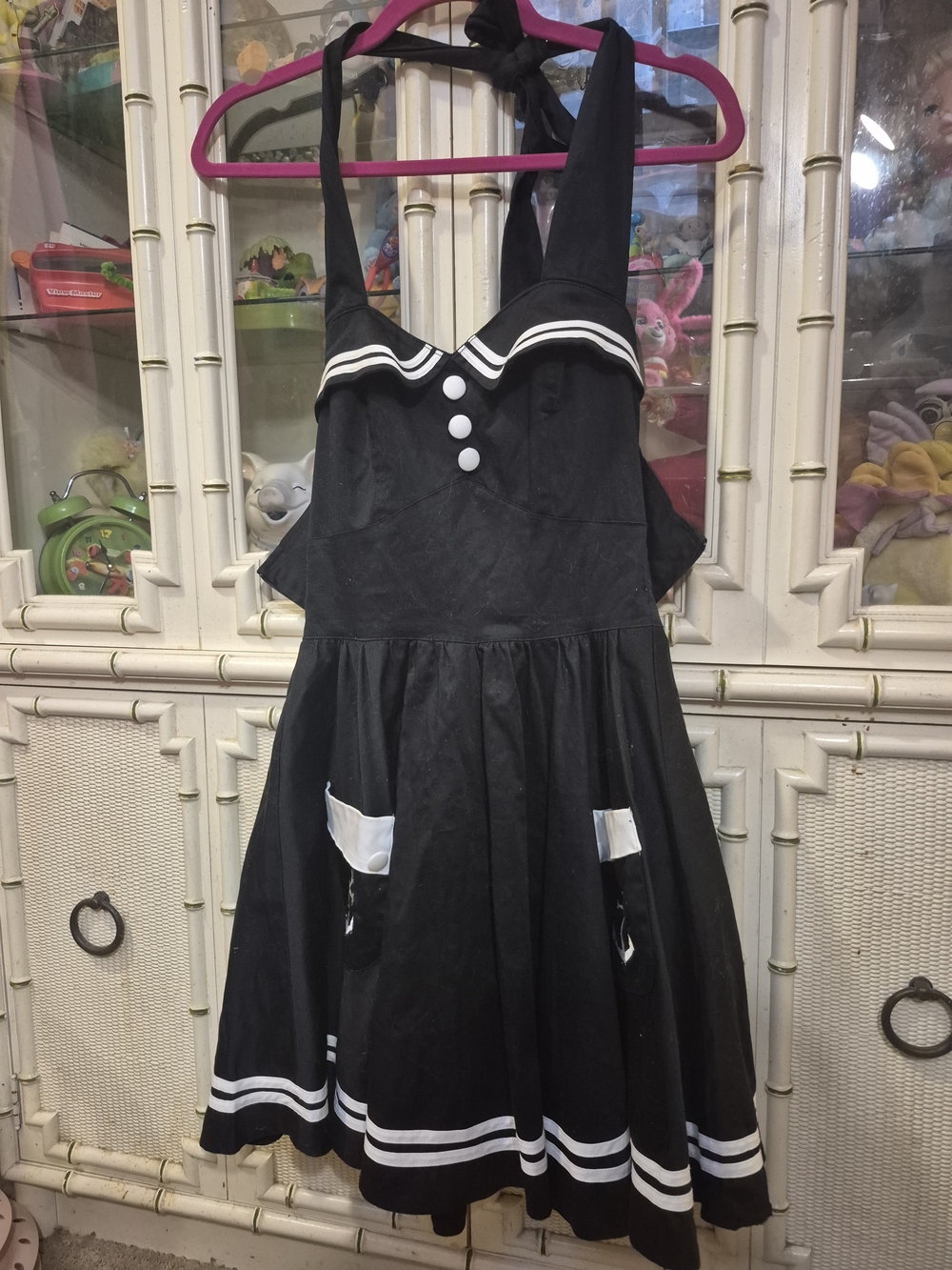 Hell Bunny Black Sailor-Style Halter Dress with White Trim